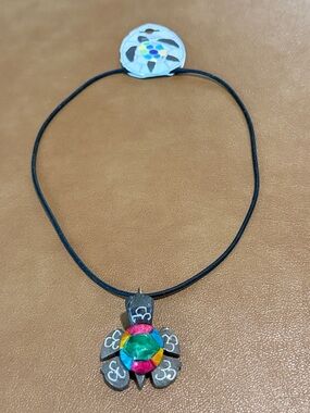 Marble Elegant Multicolored Turtle Pendant Necklace on Black Cord